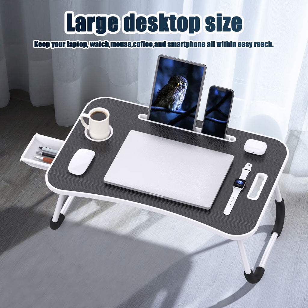 Foldable Laptop Desk, Portable Laptop Table, Bed Table Tray, Laptop Stand with Cup Holder and Tablet Slot and Lifting Handle for Writing, Painting and Eating