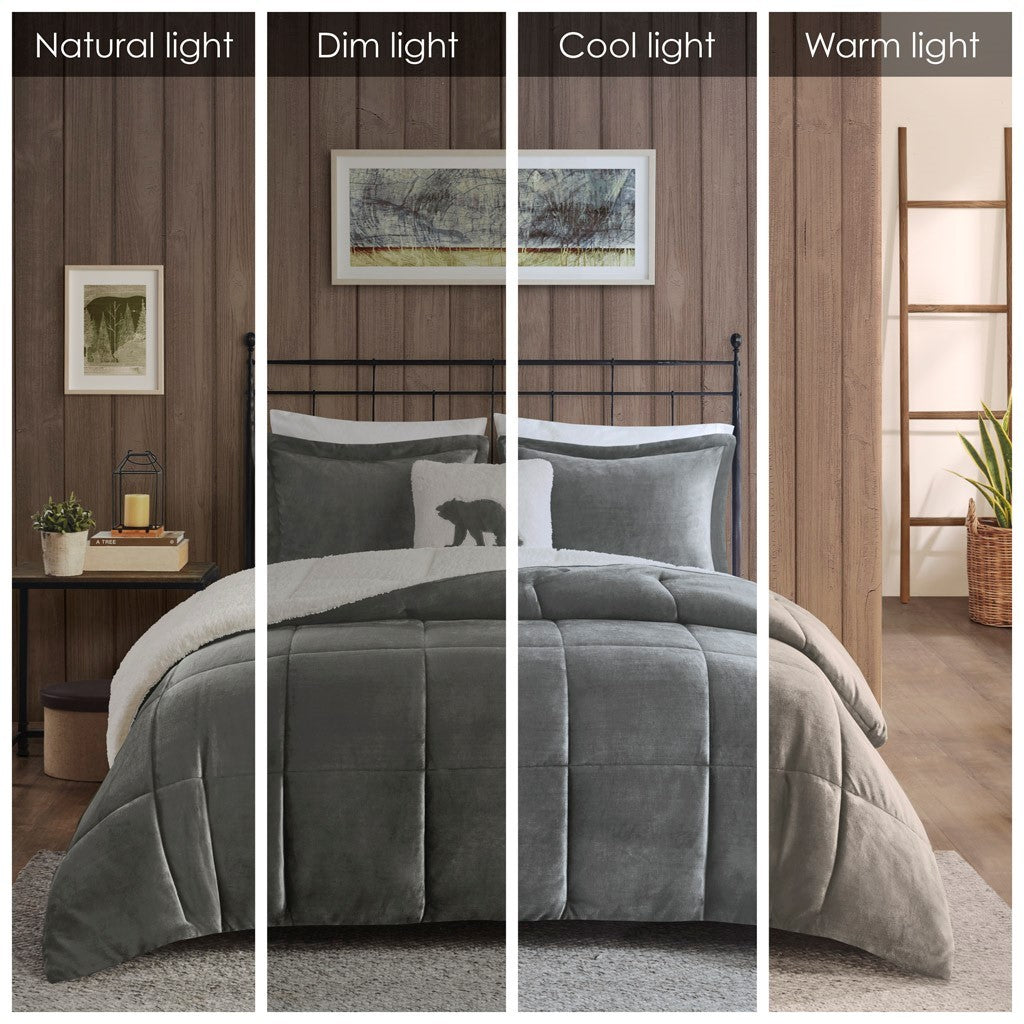 Full/Queen Plush to Sherpa Down Alternative Comforter Set