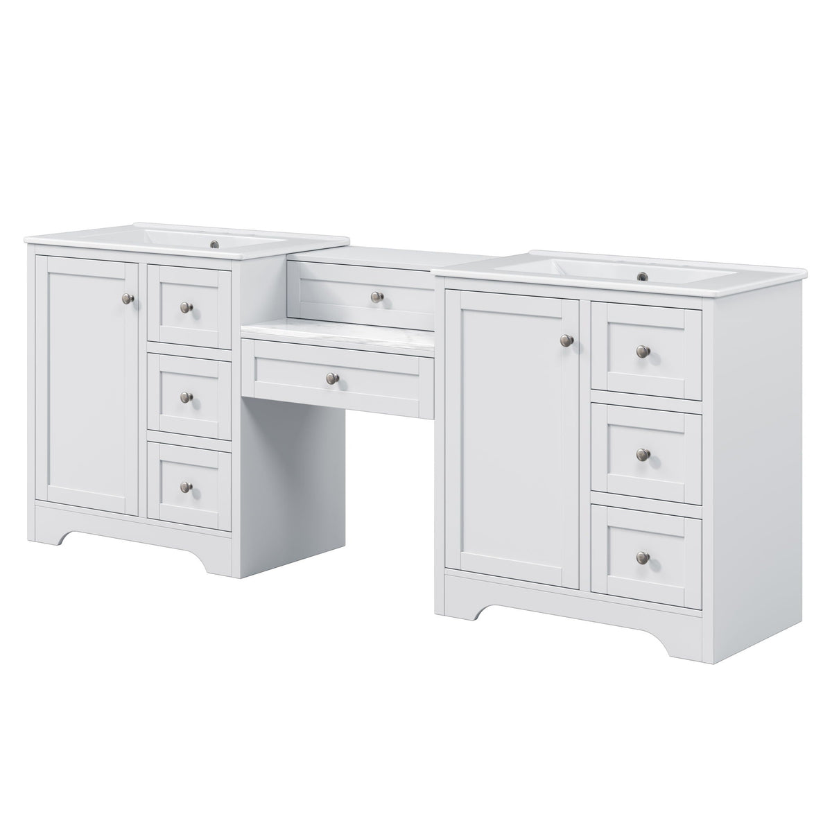 Double Sink Bathroom Vanity With Countertop, 2 Ceramic Sinks, 6 Drawers