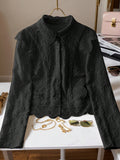 Hollow-out Suit-collar Long-sleeve Single-breasted Casual Lace-patchwork Blouse