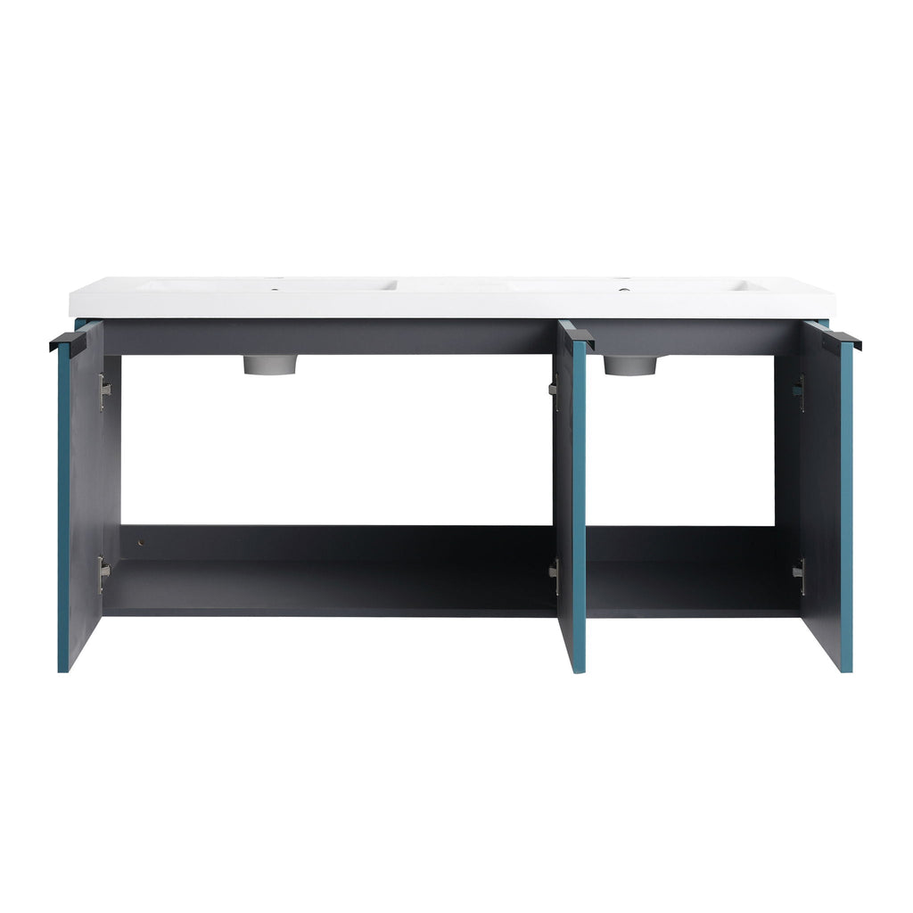 Contemporary Wall Mounted Bathroom Vanity With Resin Double Sink