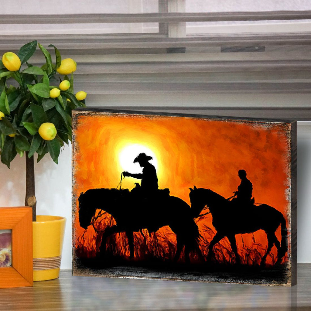 Scheffler Cowboys Art Wooden Wall Art by Nature Wonders - Nature Wildlife Decor - 95230B