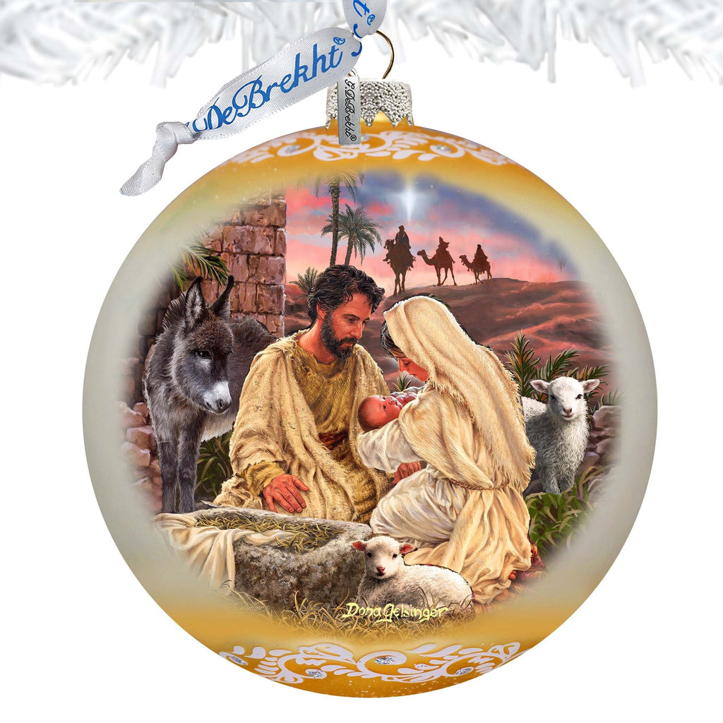 A Miracle Is Born in Gold Lg Glass Ornament by D. Gelsinger - Nativity Holiday Decor - 73952G