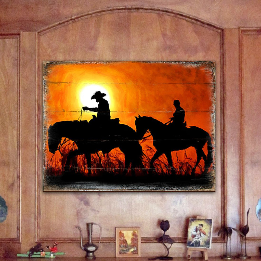 Scheffler Cowboys Art Wooden Wall Art by Nature Wonders - Nature Wildlife Decor - 95230B