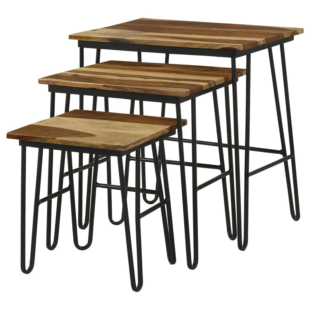 3 Piece Nesting Table With Hairpin Legs - Brown