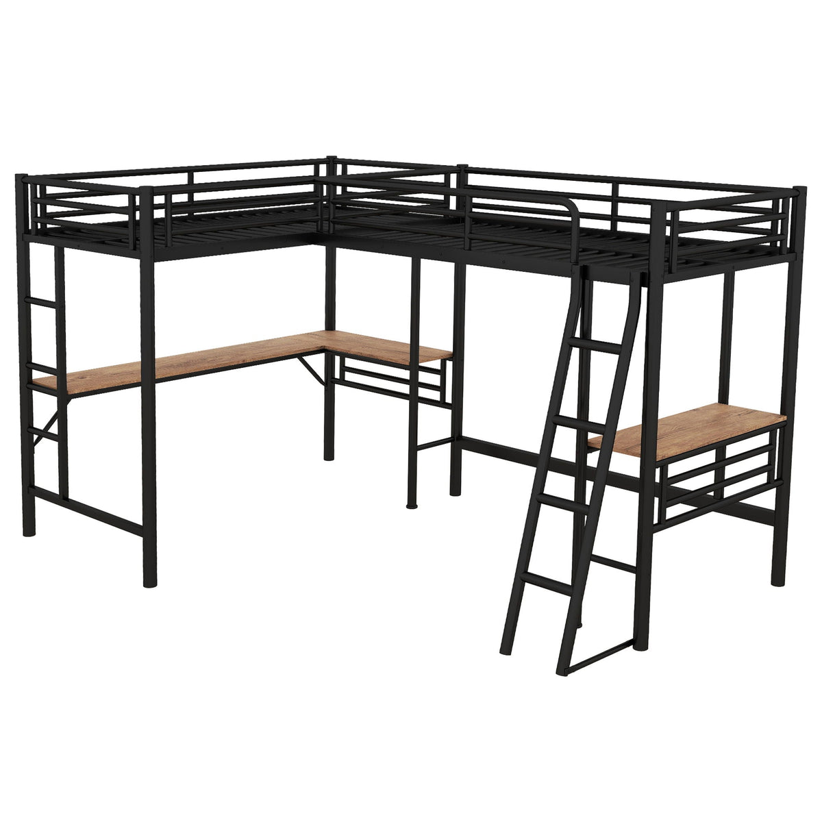 Twin Loft Bed With 2 Built In Desks, Mission Style - Black