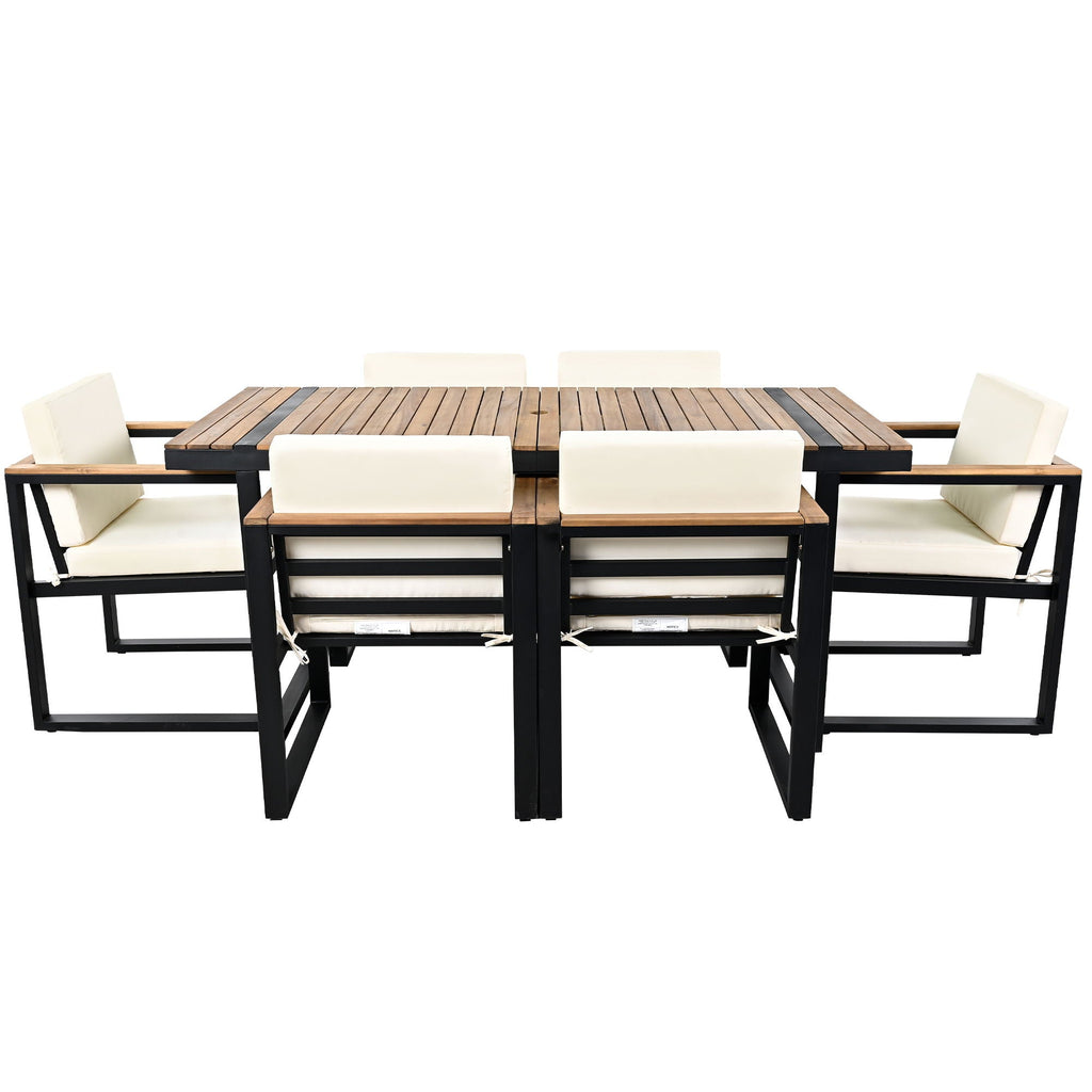 7 Pieces Outdoor Dining Set Patio Dining Table And Chair Set With And Removable Cushions For Patio