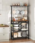 Pots and Pans Organizer Rack, Kitchen Bakers Rack, Multi-Tier Storage Shelf, Kitchen Island Table, Cooking Rack with Pots and Pans Storage, Rustic Brown and Black TPR60BF