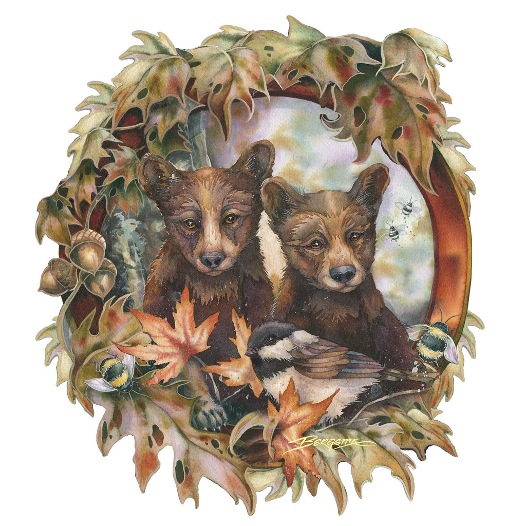 Simple Joys Black Bear Cubs with Bees Wall Art by J. Bergsma - Wildlife Holiday Decor - 8591850W-JB