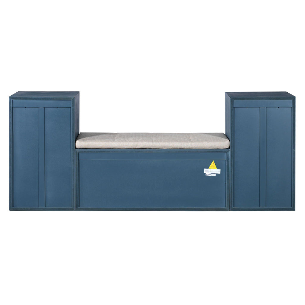 Entryway Storage Bench With Cushion, Drawers & Open Shelves