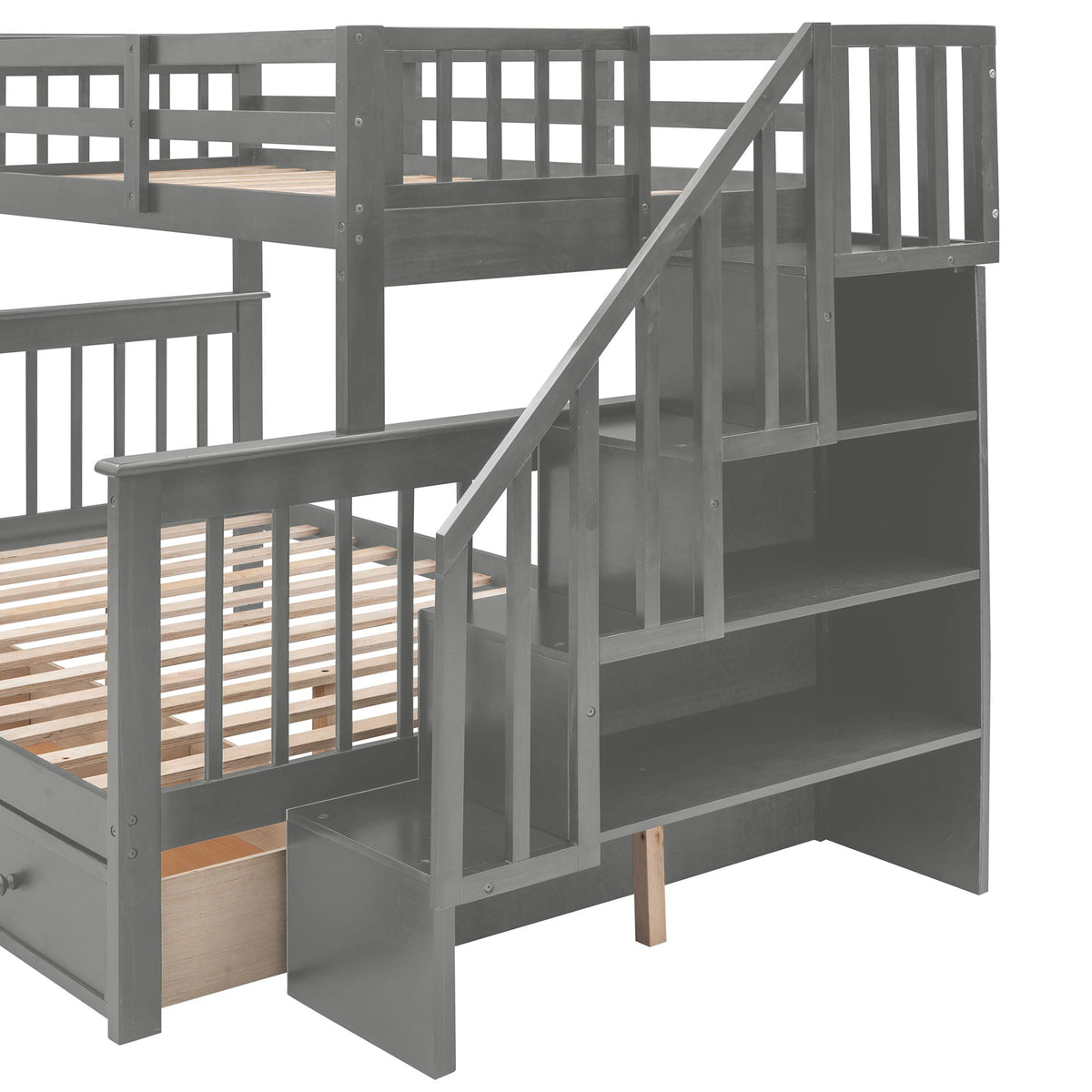 Stairway Bunk Bed With Storage And Guard Rail For Bedroom