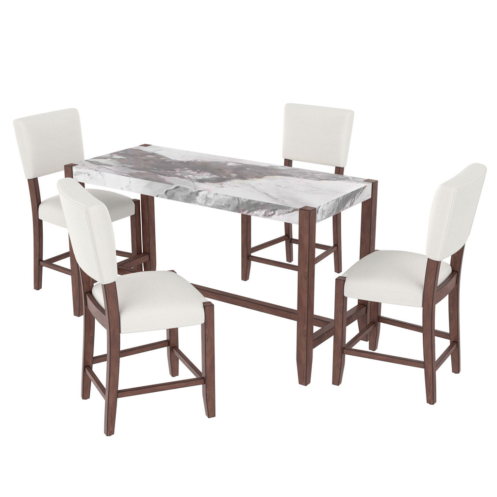 5 Piece Counter Height Dining Set With 4 Upholstered Chairs