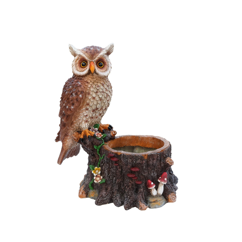 Sitting Owl with Tree Trunk Garden Planter