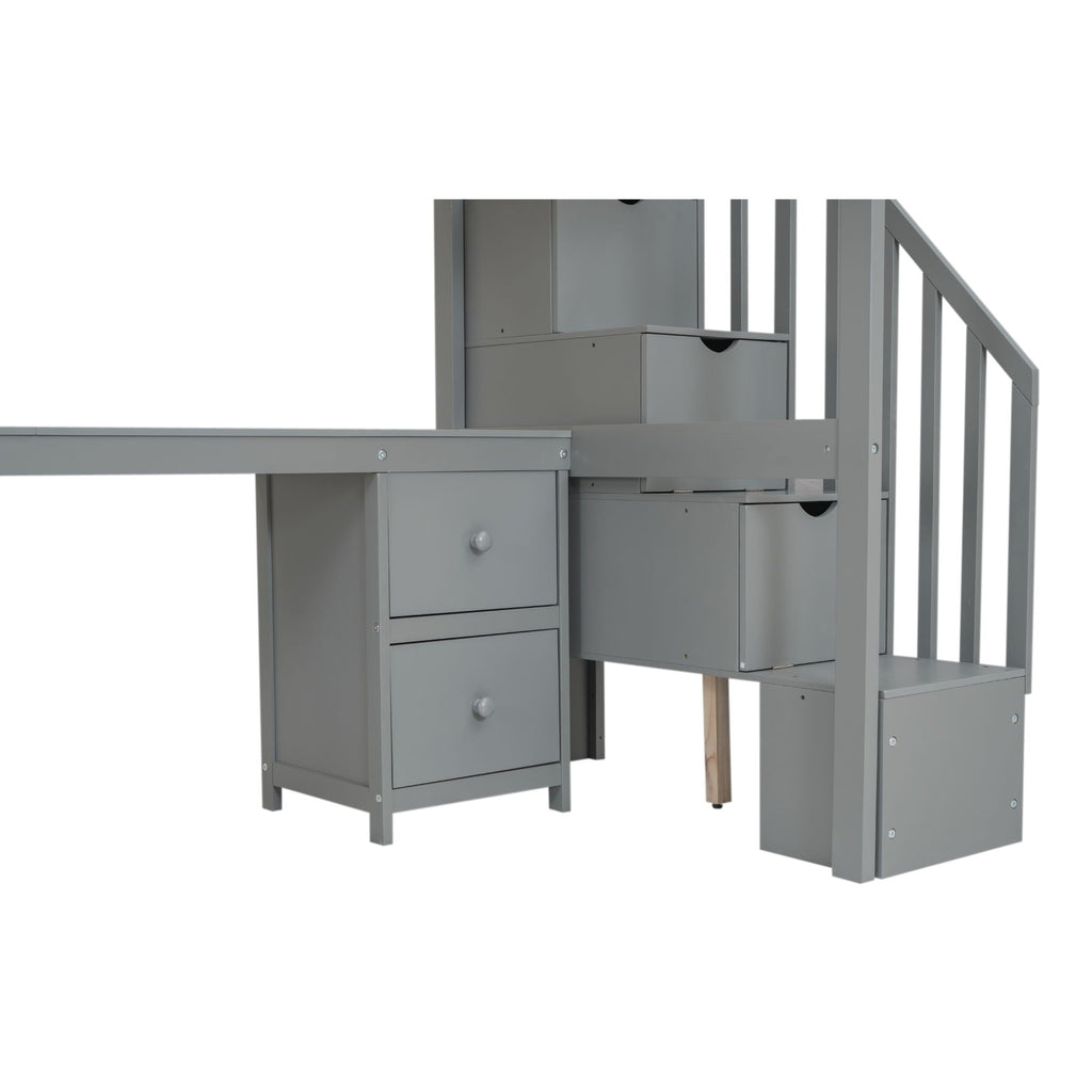 Loft Bed Frame With Built In Desk And Double Storage Drawers