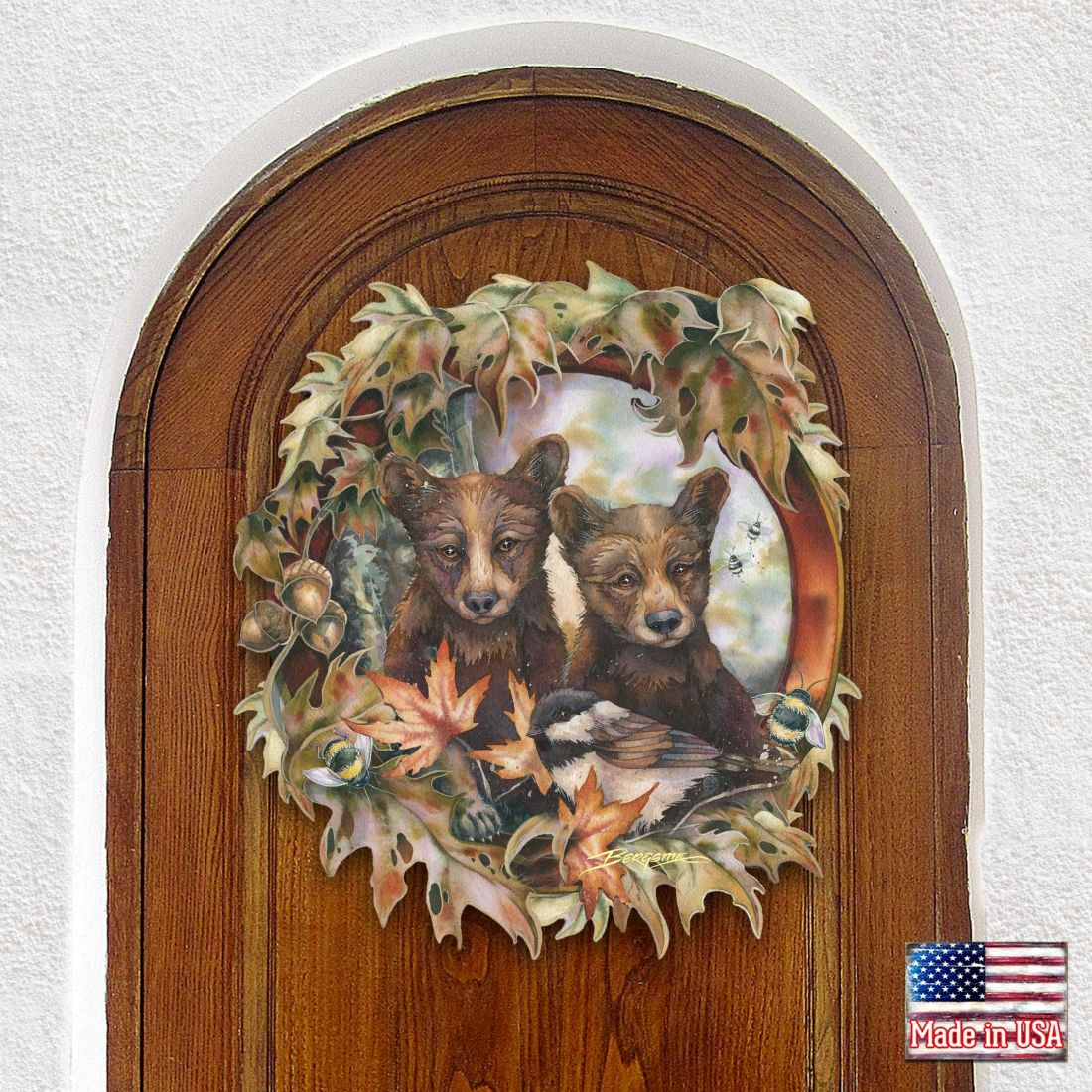 Simple Joys Black Bear Cubs with Bees Wall Art by J. Bergsma - Wildlife Holiday Decor - 8591850W-JB