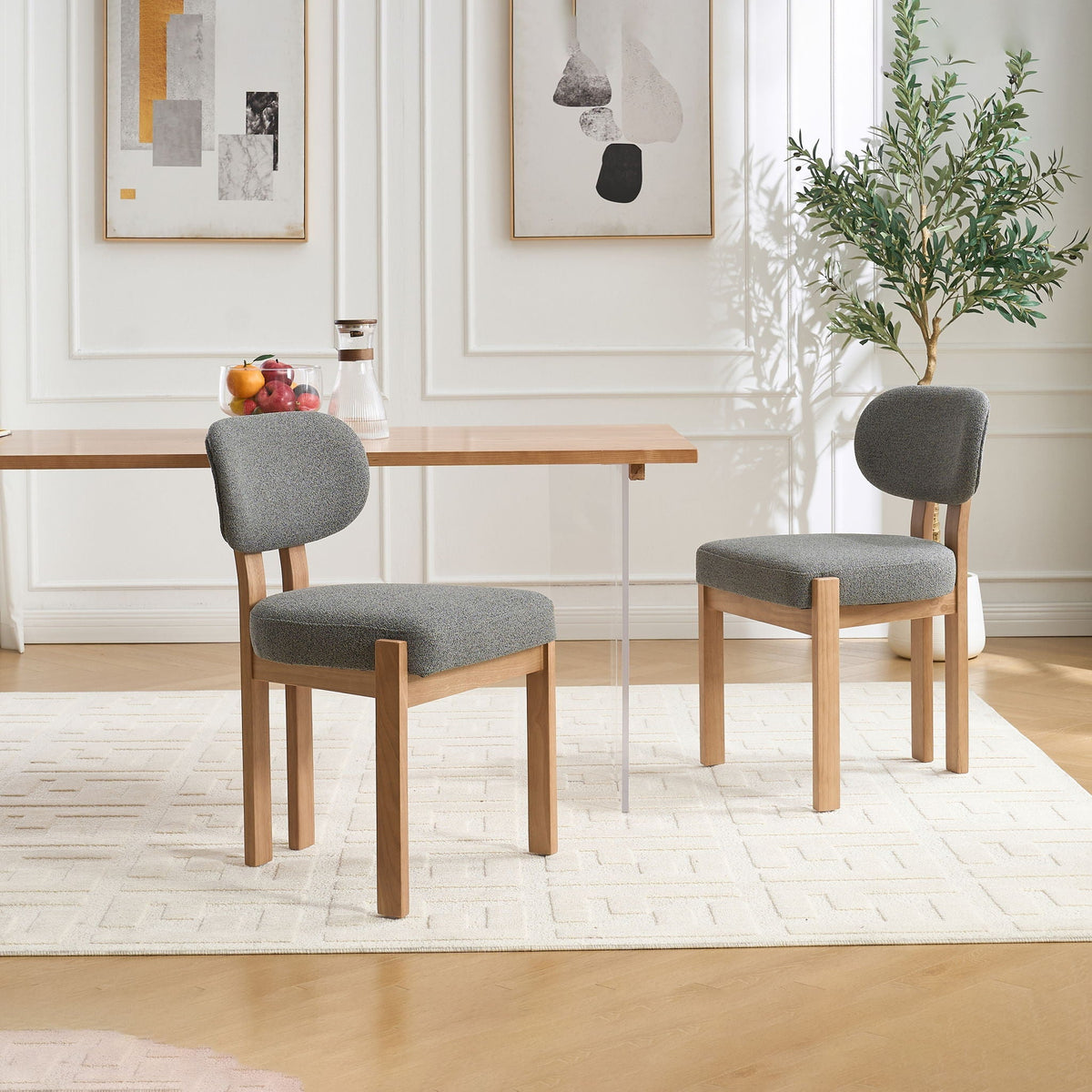 Dining Chairs With Ergonomic Backrest And Adjustable Feet (Set of 2)