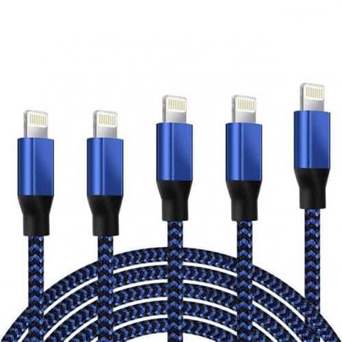 5-Pack: Heavy Duty Braided iPhone Lightning USB Cable Charger Cords