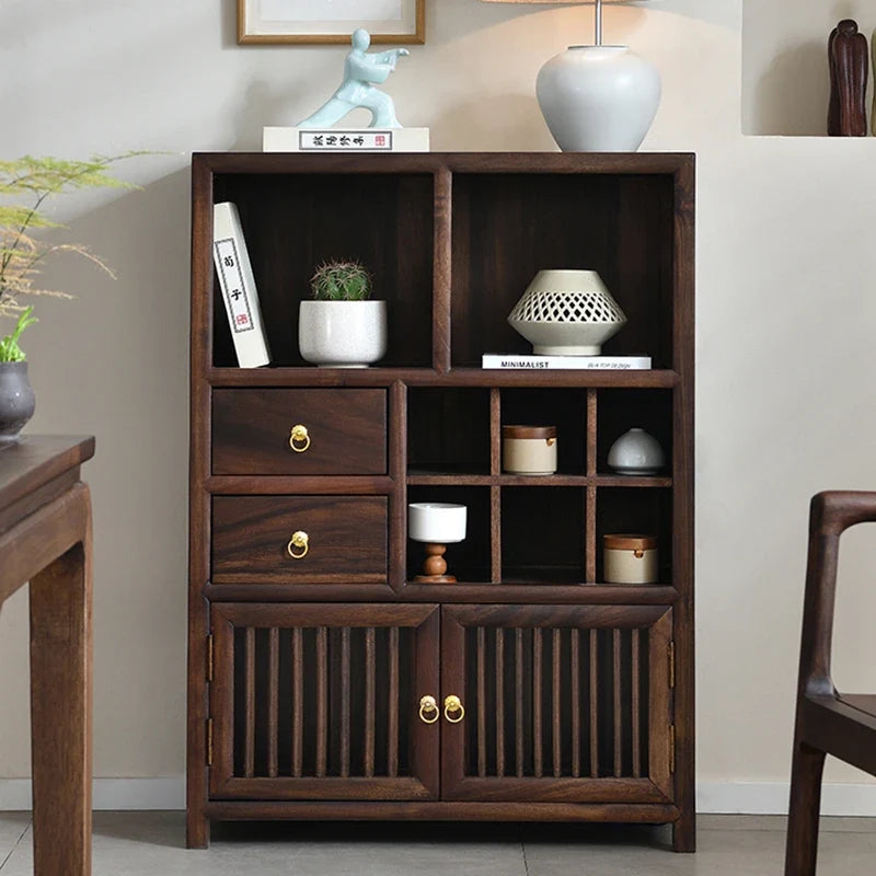 Luxury Chinese Solid Wood Curio Cabinet – Oriental Living Room Display Credenza
