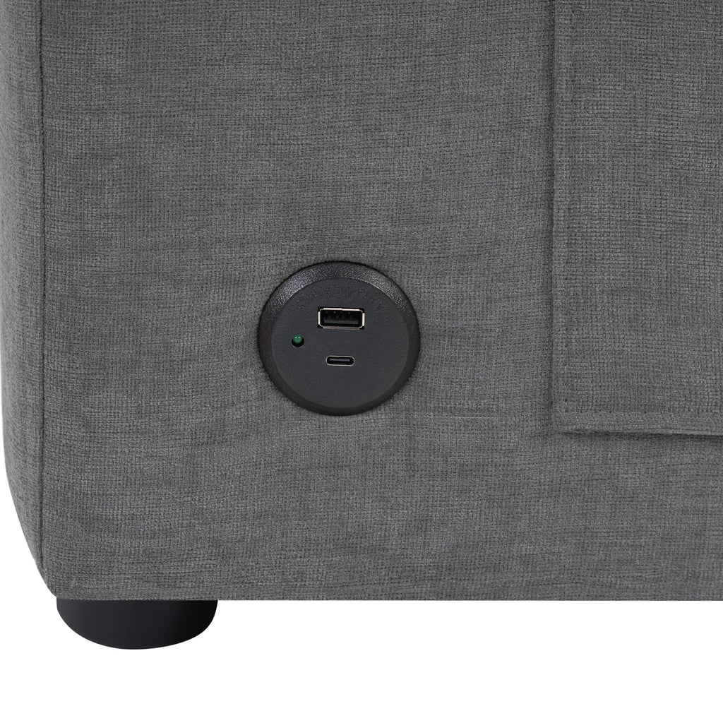 Modern L-Shaped Sectional Sofa With Curved Chaise, USB Ports, And Side Storage Pockets