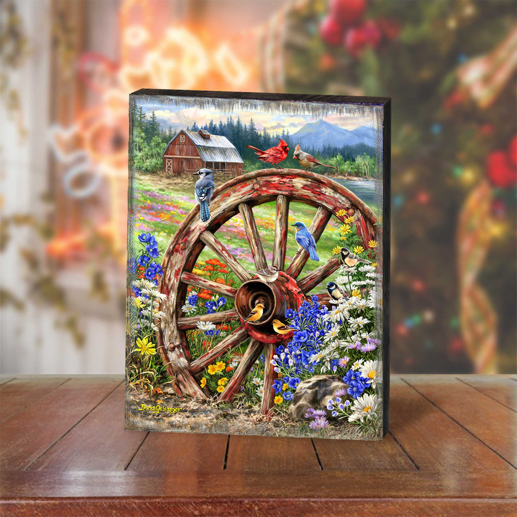 The Wagon Wheel Wooden Wall Art by D. Gelsinger - Family Love Decor - 95682B-DG