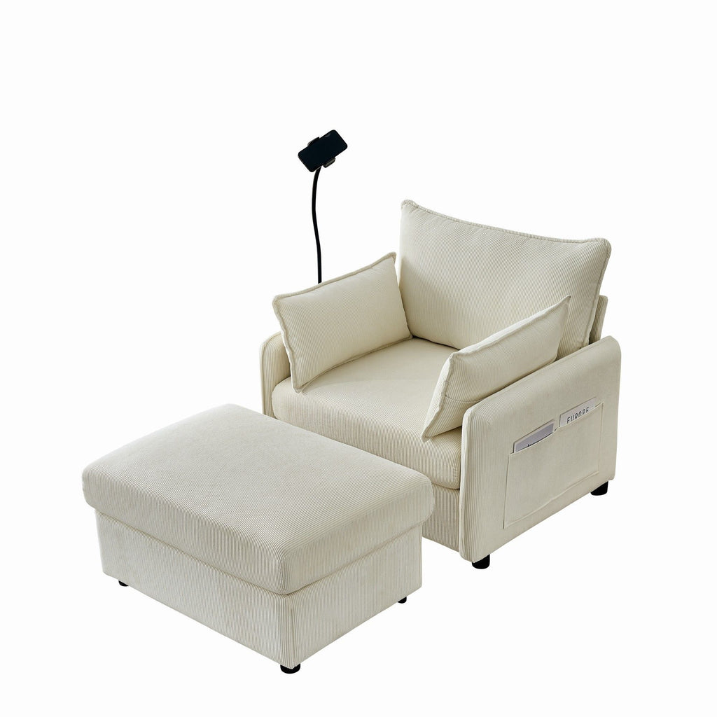 Comfy Oversized Chaise Lounge Chair With Ottoman And Storage