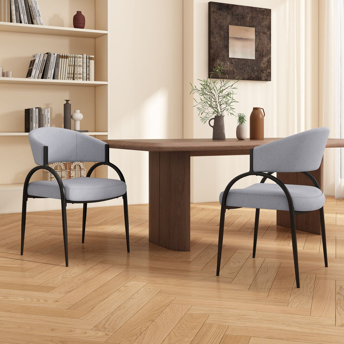 Contemporary Upholstered Dining Chairs With Metal Legs (Set of 2)