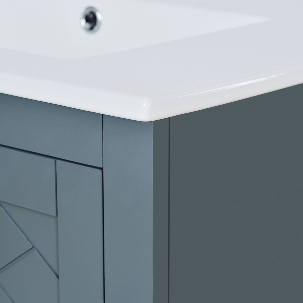 Ceramic Sink Combo, Freestanding Vanity Set With 3 Drawers & Soft Closing Doors