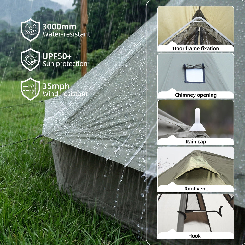 4 Season Bell Tent 9.8 FT Green Waterproof Glamping Tent