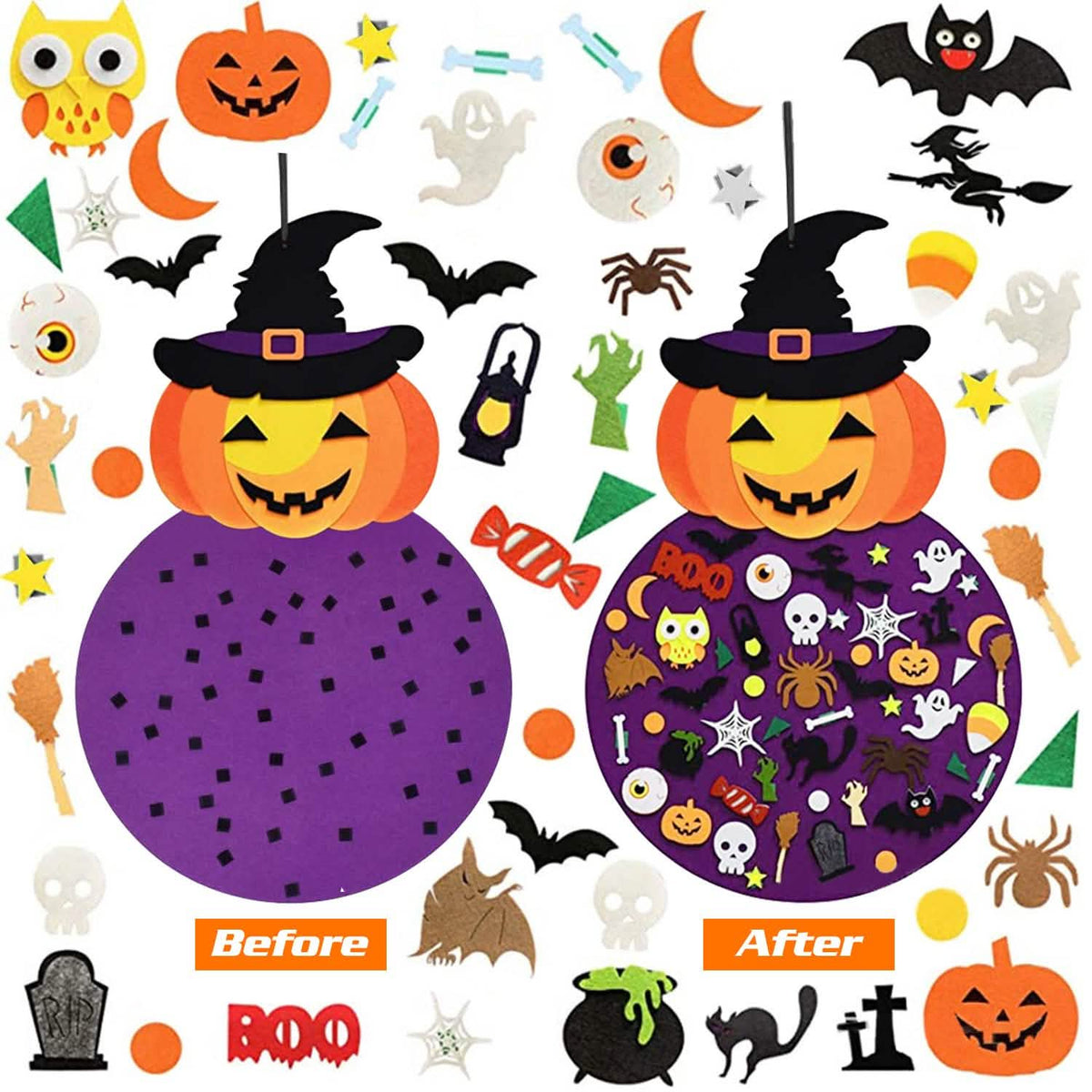 51-Pieces: Felt Pumpkin Witch Hanging Décor