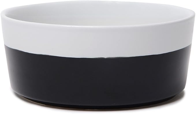 Waggo Dipper Ceramic Dog Bowl for Small and Large Breeds - Heavyweight and Durable Pet Food and Water Dish Crock, Dishwasher Safe, Modern (Black, Medium)