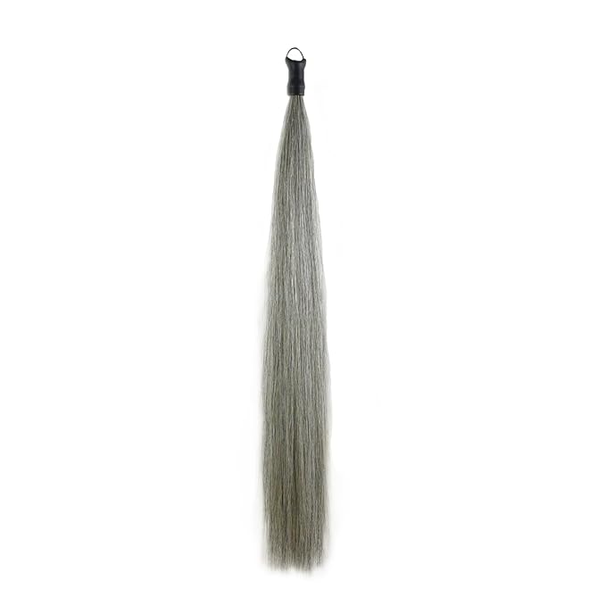 Horse Tail Extension with Braided Horsehair Loop, Blunt Cut Bottom, 3/8 lb, 28-30 inches (Medium gray)