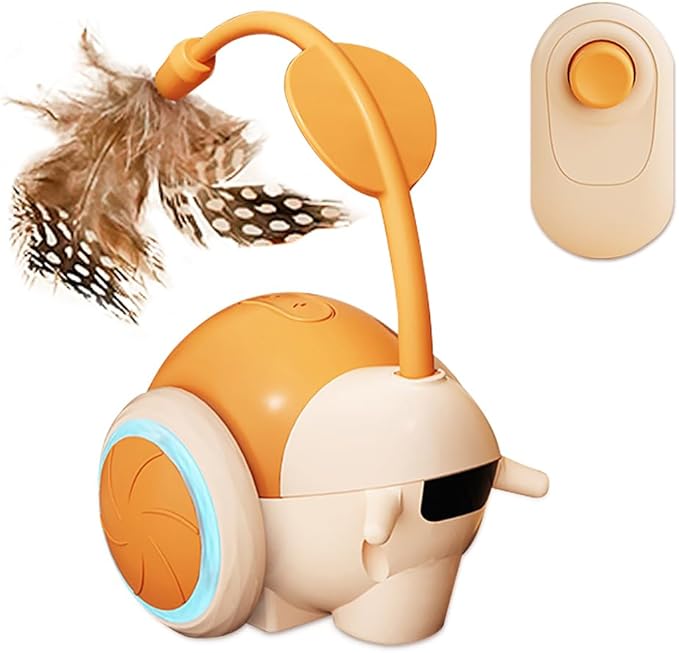 SlowTon Cat Interactive Toy for Indoor Cats - Remote Control Automatic Smart Moving Cat Toys with 2 Modes, Rechargeable Kitten Feather Toys for All Breeds of Bored Cats(Orange)