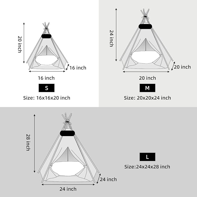 Pet Teepee Tent for Dogs & Cats Dog Bed with Thick Cushion Puppies Play House Removable and Washable