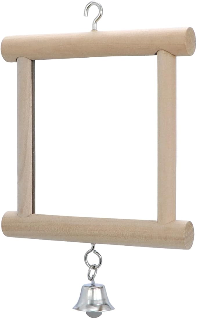 4 PCS Bird Mirror with Bell Parrot Hanging Interactive Playing Toy for Cockatiel Parakeets Canaries Budgie Cage Accessories