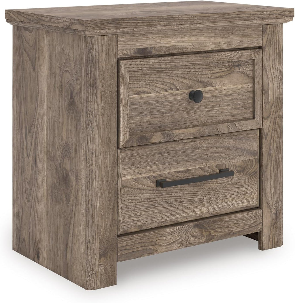 Signature Design by Ashley Stanziford Rustic 2-Drawer Nightstand with USB Port and Charging Station, Light Brown