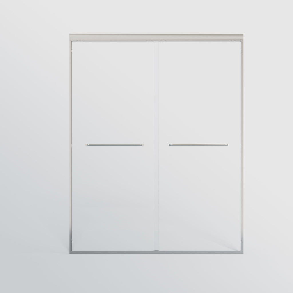 Double Sliding Shower Door, Semi-Frameless Bypass Bathroom Sliding Door With 1/4" (6 Mm) Tempered Glass For Walk-In Shower