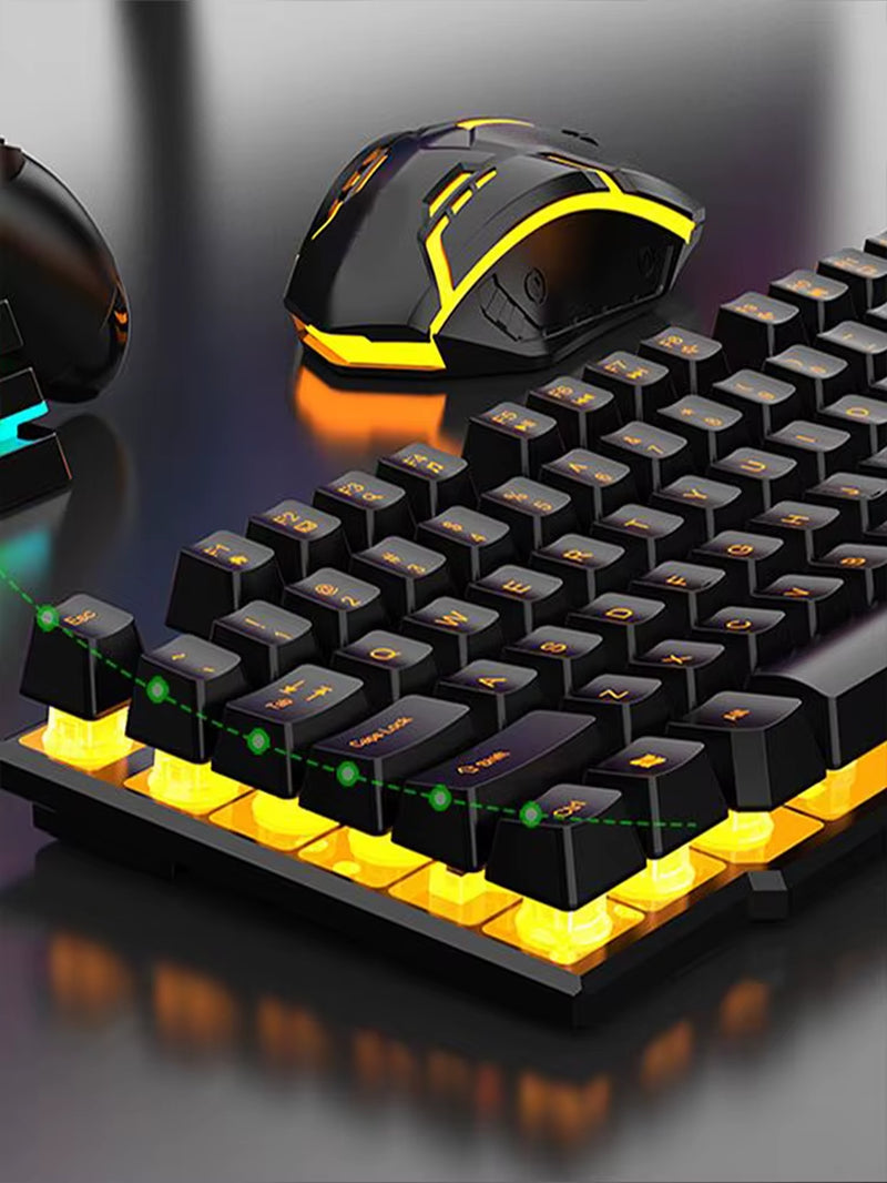 Colorful and Dazzlingly Glowing Gaming Mechanical Wired Keyboard and Mouse Set, Suitable for Desktop Computers and Laptops