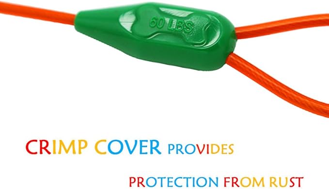 Petest 15ft Tie-Out Cable with Crimp Cover for Medium Dogs Up to 60 Pounds DarkGreen & Orange