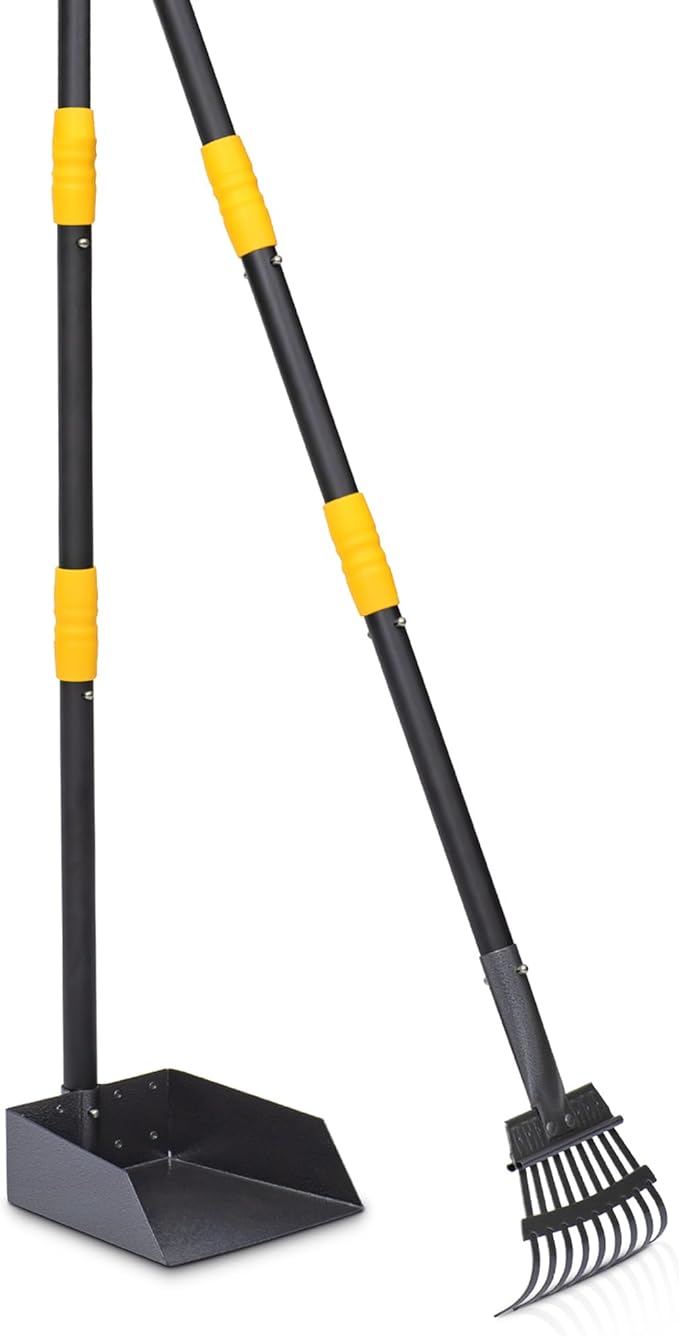 Niubya Pooper Scooper for Dogs, Metal Poop Scooper Tray and Rake Set with Adjustable Long Handle, Dog Pooper Scooper for Pet Waste Removal