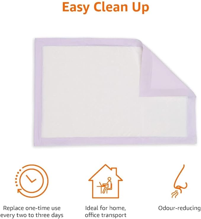 Amazon Basics Cat Pee Pads, 100 Count, Universal Fit for Litter Box, Odor Control with Fresh Scent, White/Purple