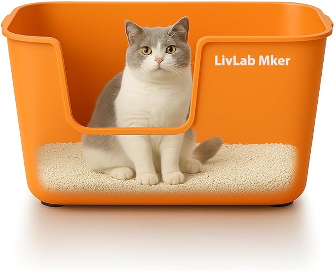 Extra Large Cat Litter Box with High Sides - Splash-Proof Design for Big Cats & Multi-Cat Homes, 24.6in x 16.7in x 12.8in (Orange)