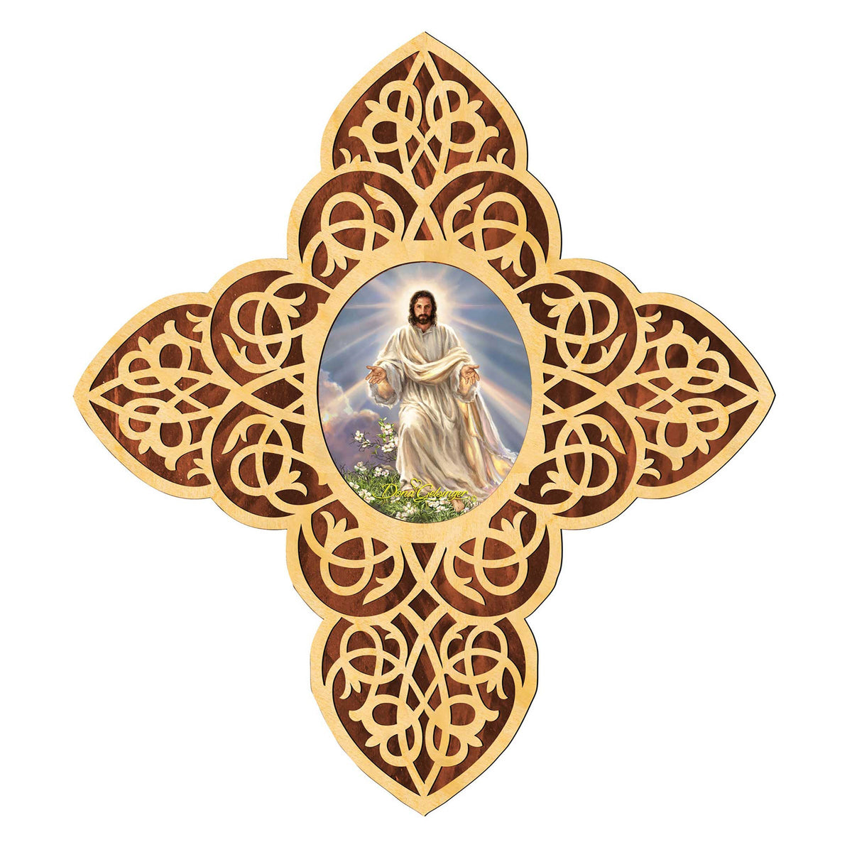 Jesus Light Filigree Wooden Cross by D. Gelsinger - Inspirational Icon Decor - 88481-DG