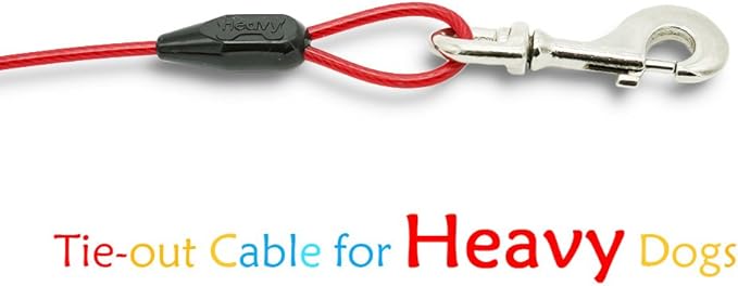 Petest 30ft Tie-Out Cable with Crimp Cover for Heavy Dogs Up to 125 Pounds Black & Red