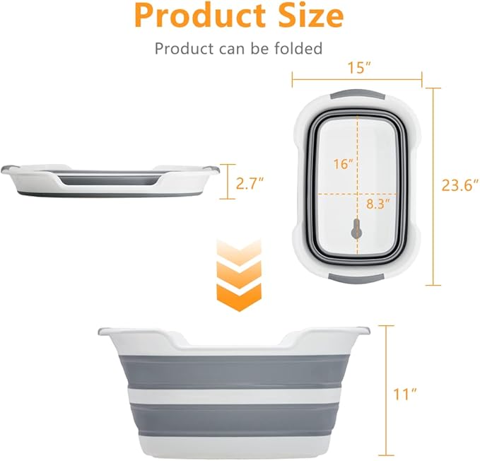 Collapsible Pet Bathtub, 7.1 Gal (27L) - Foldable Bathing Tub with Drain Plug for Dogs & Cats Under 30 lbs - Multi-Use as Laundry Basket, Storage Organizer, Camping Sink (Grey)