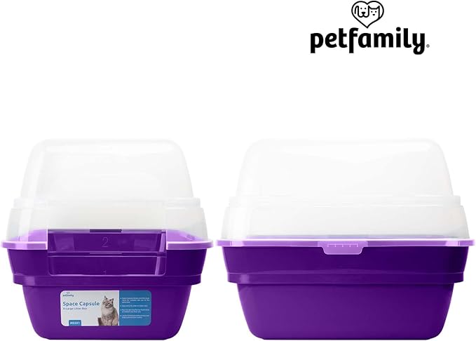 Petfamily Cat Litter Box, Large Foldable Jumbo Hooded Cat Litter Box with Transparent Lid (Purple)