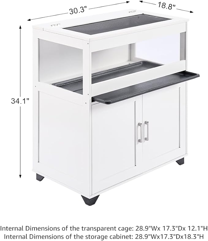 unipaws Hedgehog Cage with Storage Cabinet, Hamster Cage for Rat and Guinea Pigs, Clear Transparent PVC Visual Small Animal Cage with Tray, Hamster Enclosure, White