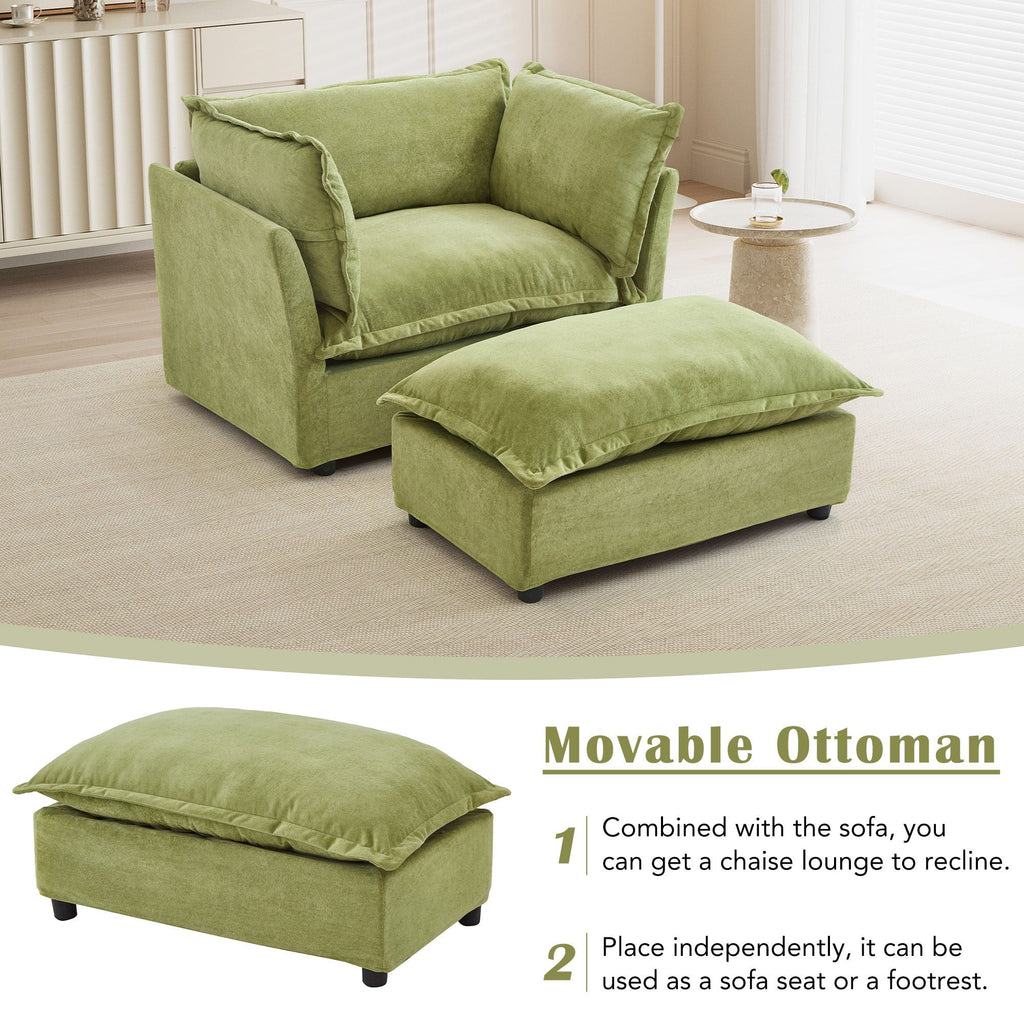 Modern Cozy Upholstered Armchair Sofa With Movable Ottoman