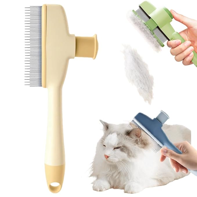Pet Hair Removal Comb, 2025 New Flea Comb, Multifunctional Grooming Brush for Home Use, Portable Shedding Brush for Pet Owners (Yellow)