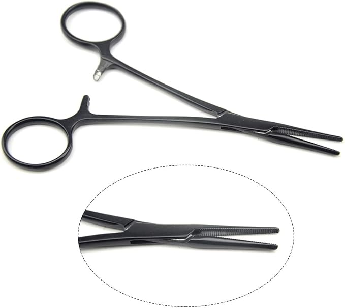 LILYS PET Pet Colourful Stainless Steel Hemostat Hemostatic Forcep,Pet Ear Hair Pull Forcep,Bend head and Straight head kit (Black, 12cm)