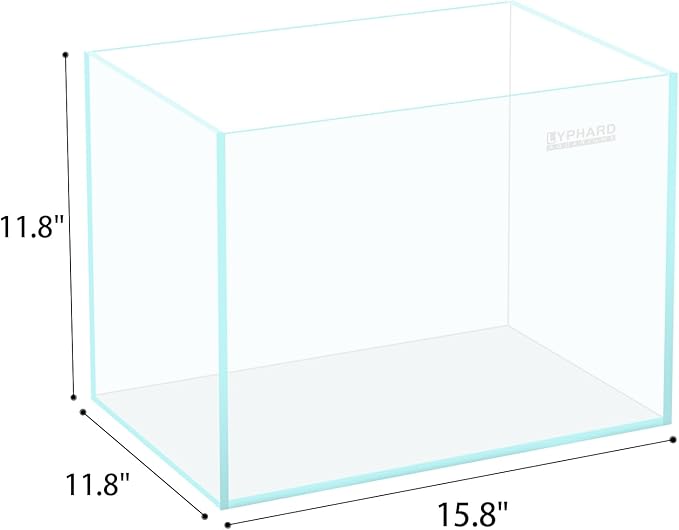 9.5 Gallon Rimless Aquarium, Ultra Clear Glass Low Iron Small Fish Tank for Betta, L15.7×W11.8×H11.8 Inches Thickness 5mm with EVA Foam Mat Included